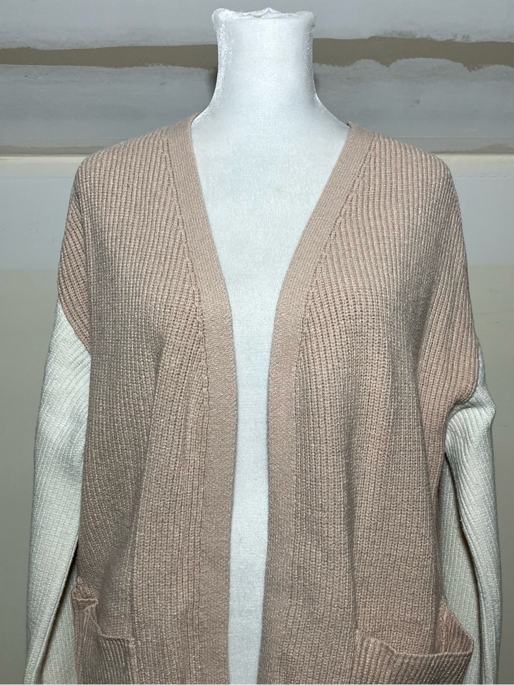 Impressions Beige Knit Open Front Cardigan Sweater Oversized Cozy size S/M - Picture 5 of 7
